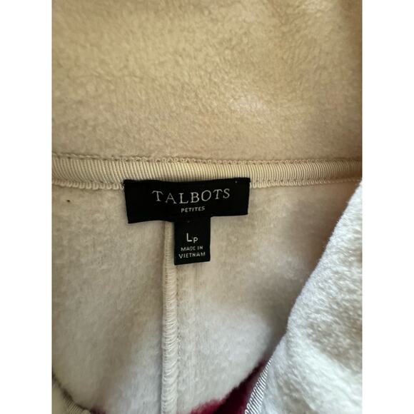 Talbots Jacket Womens Petite Large Polka Dot Chevron Fleece Zip Up Soft Sweater - Picture 9 of 10